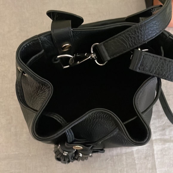 SANDRO Paris Alane Black Studs Pebble Leather Bucket Bag Tassel - Picture 7 of 12